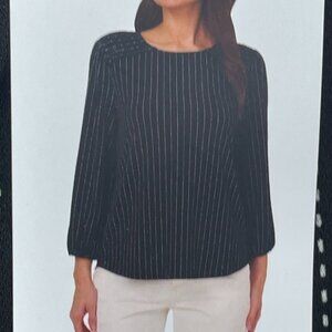 Adrianna Papell Black Striped Blouse XXL Keyhole Back Lightweight d0824